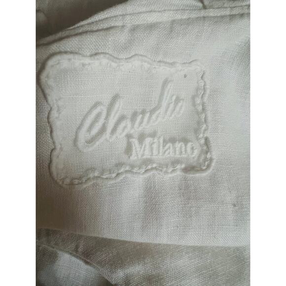Claudio Milano 100% Linen White Ruffles Neckline Off the Shoulders Size Small - Picture 8 of 9